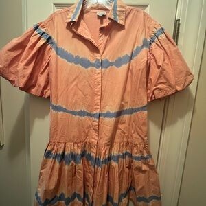 WKND WYFR Peach and Blue Tie-Dye Short Dress